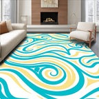 Teal Yellow Abstract Swirl Pattern Rug