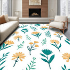 Teal Gold Floral Botanical Pattern Rug