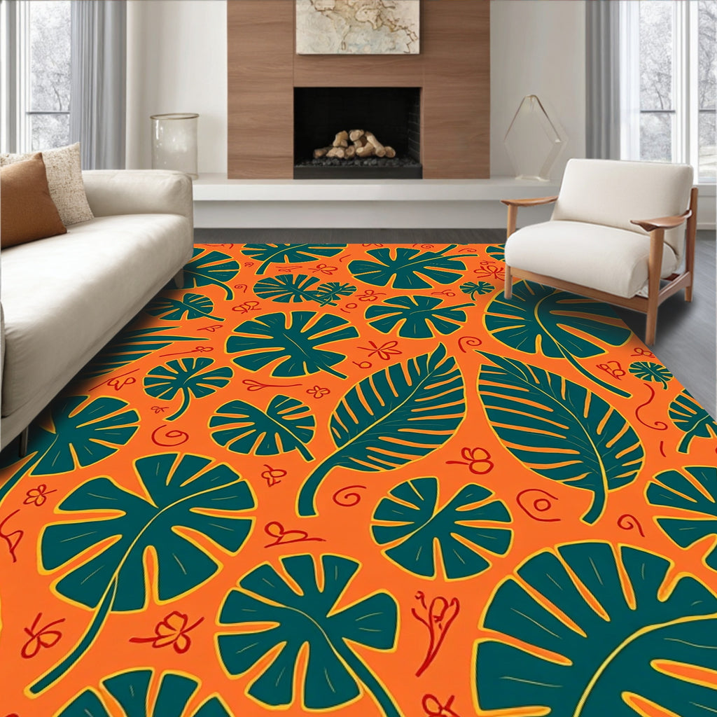 Tropical Leaf And Flower Pattern Rug