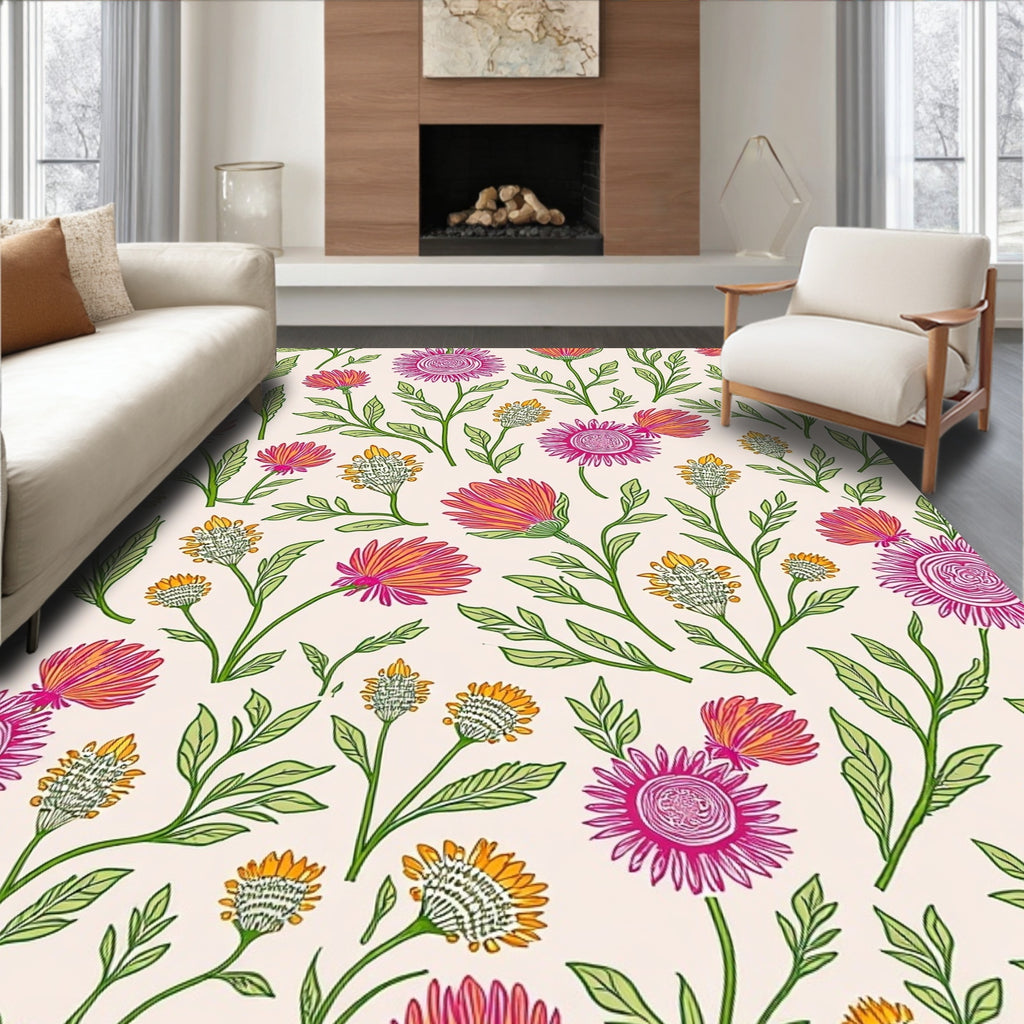 Pink Orange Floral Pattern Rug
