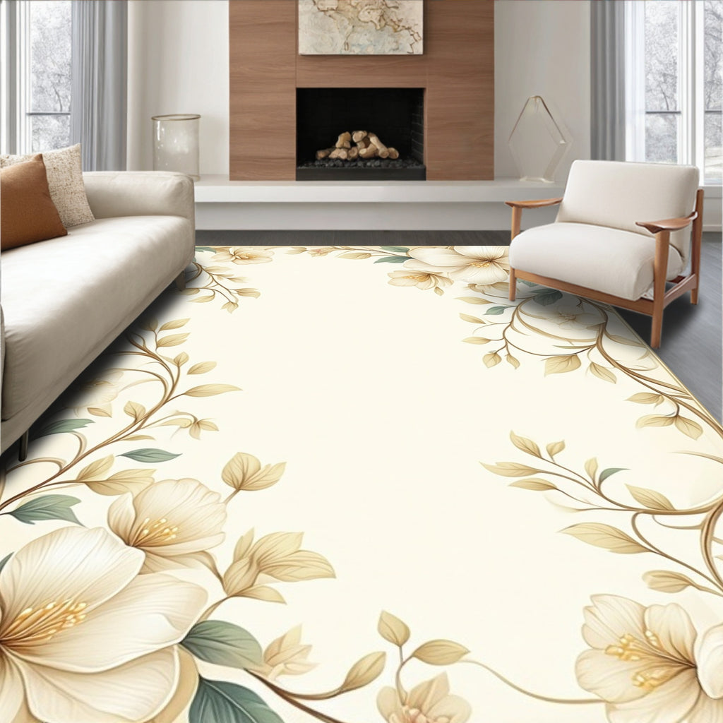 Cream Floral Vine Pattern Rug