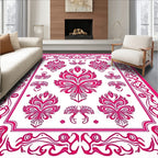 Ornate Pink Bird Floral Pattern Rug