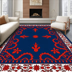 Ornate Red Floral Paisley Blue Rug