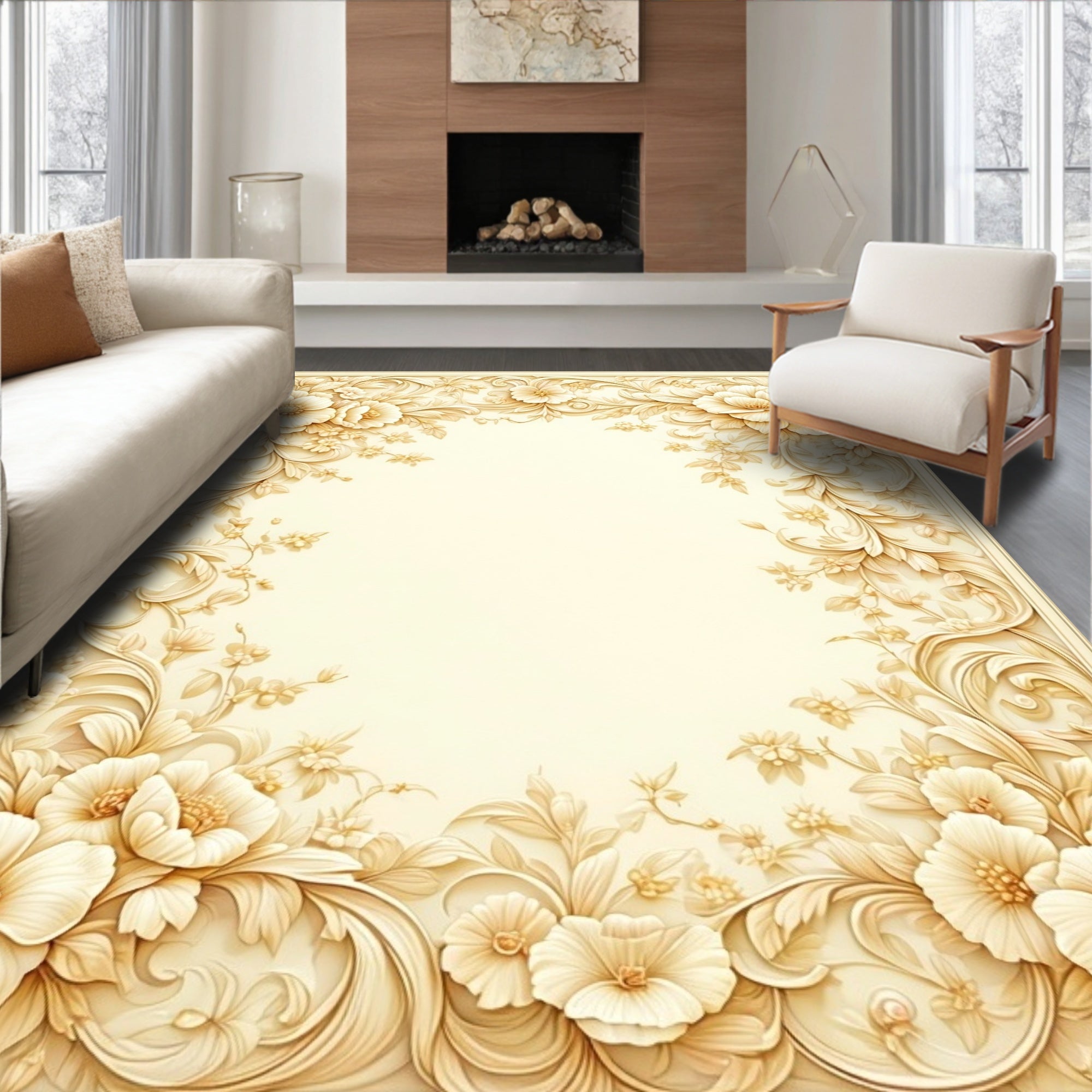 Antique Floral Swirls Embellished Rug
