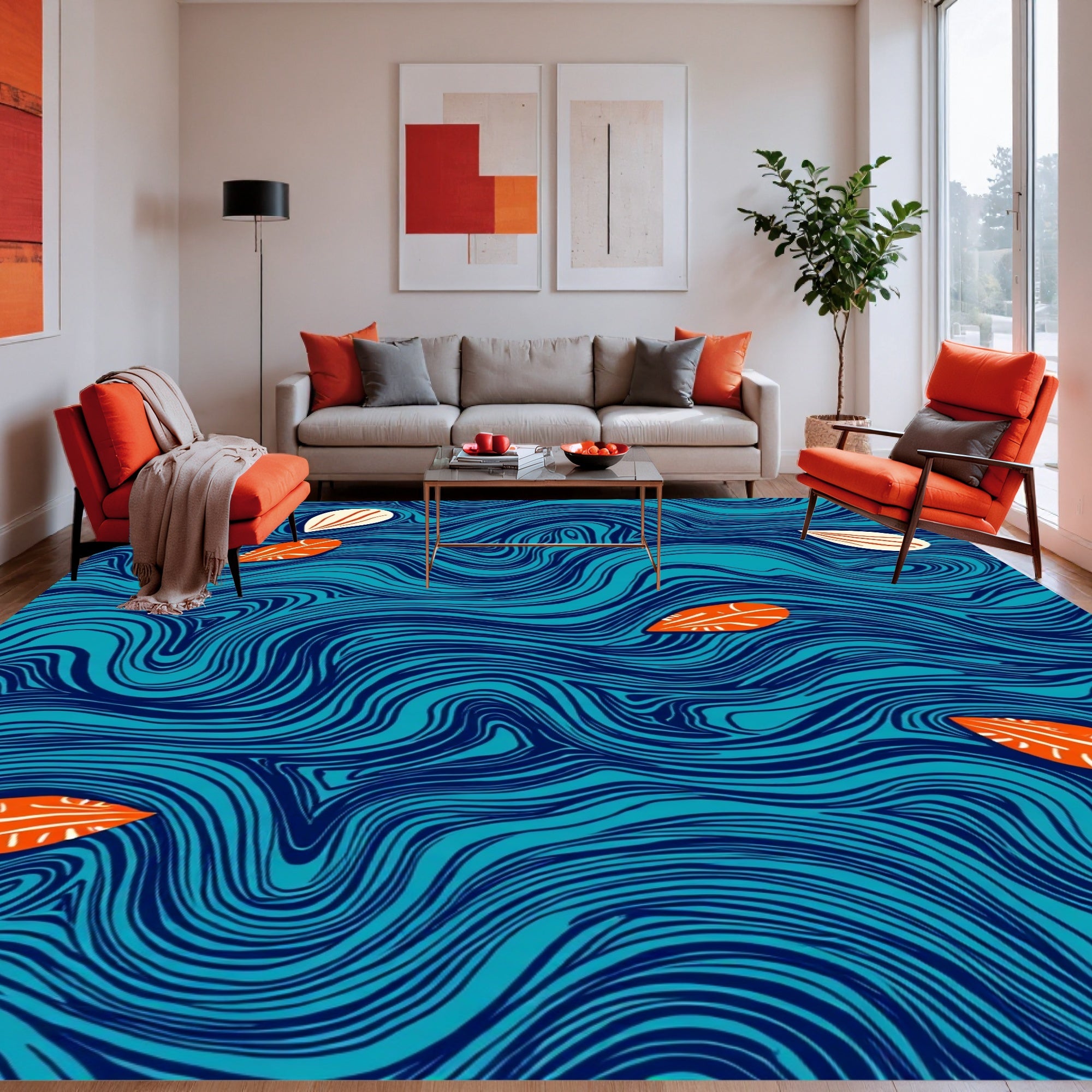 Flowing Leaf Abstract Pattern Rug