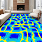 Vibrant Yellow Blue Abstract Organic Pattern Rug