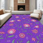 Pink Floral Birds on Purple Background Rug