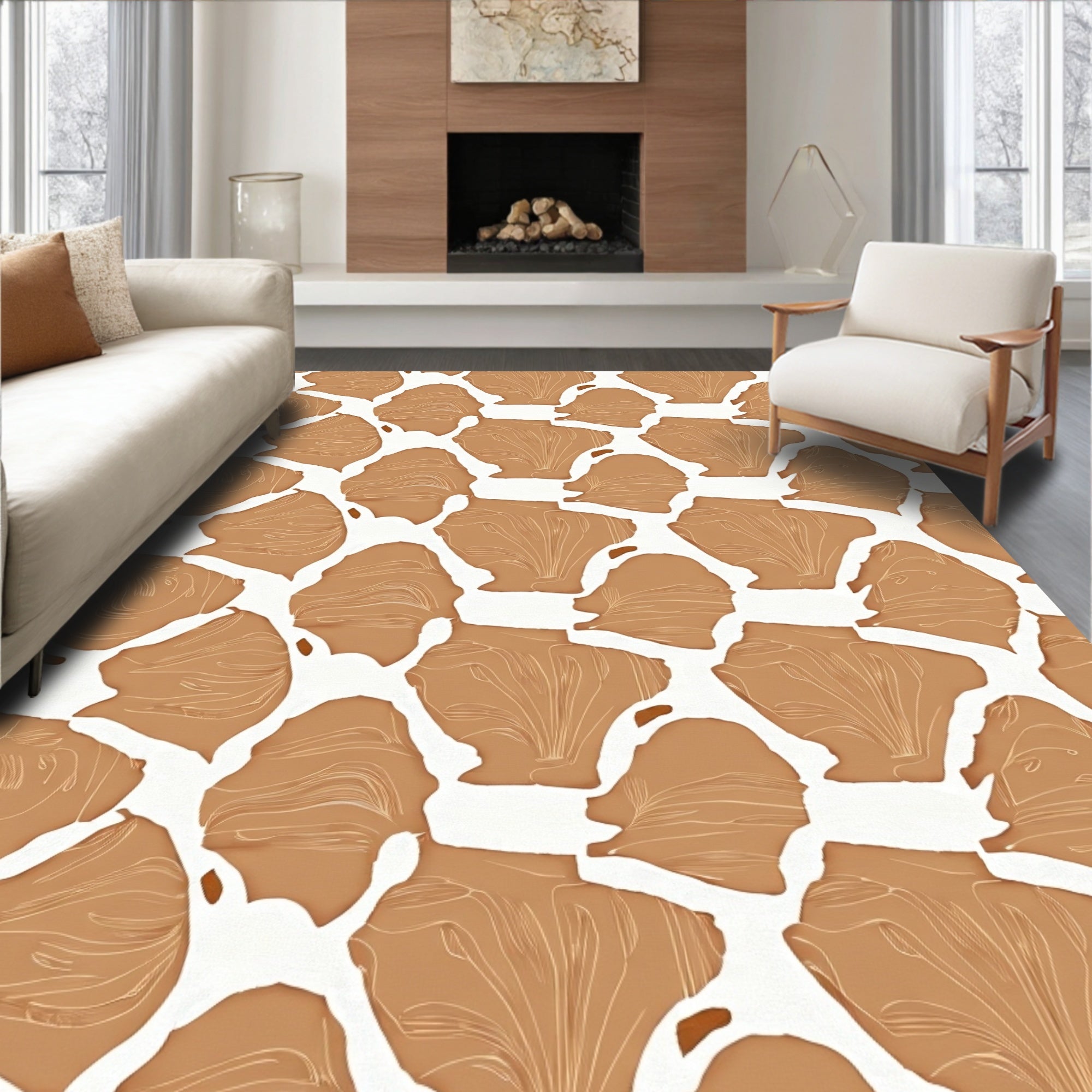 Terracotta Wavy Leaf Pattern Rug