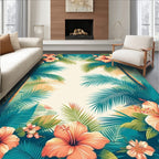 Tropical Floral Palm Leaf Pattern Rug
