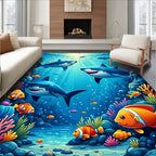 Oceanic Sharks Tropical Reef Scene Rug