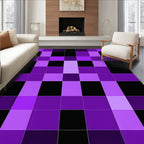 Checkerboard Pattern In Purple And Black Rug