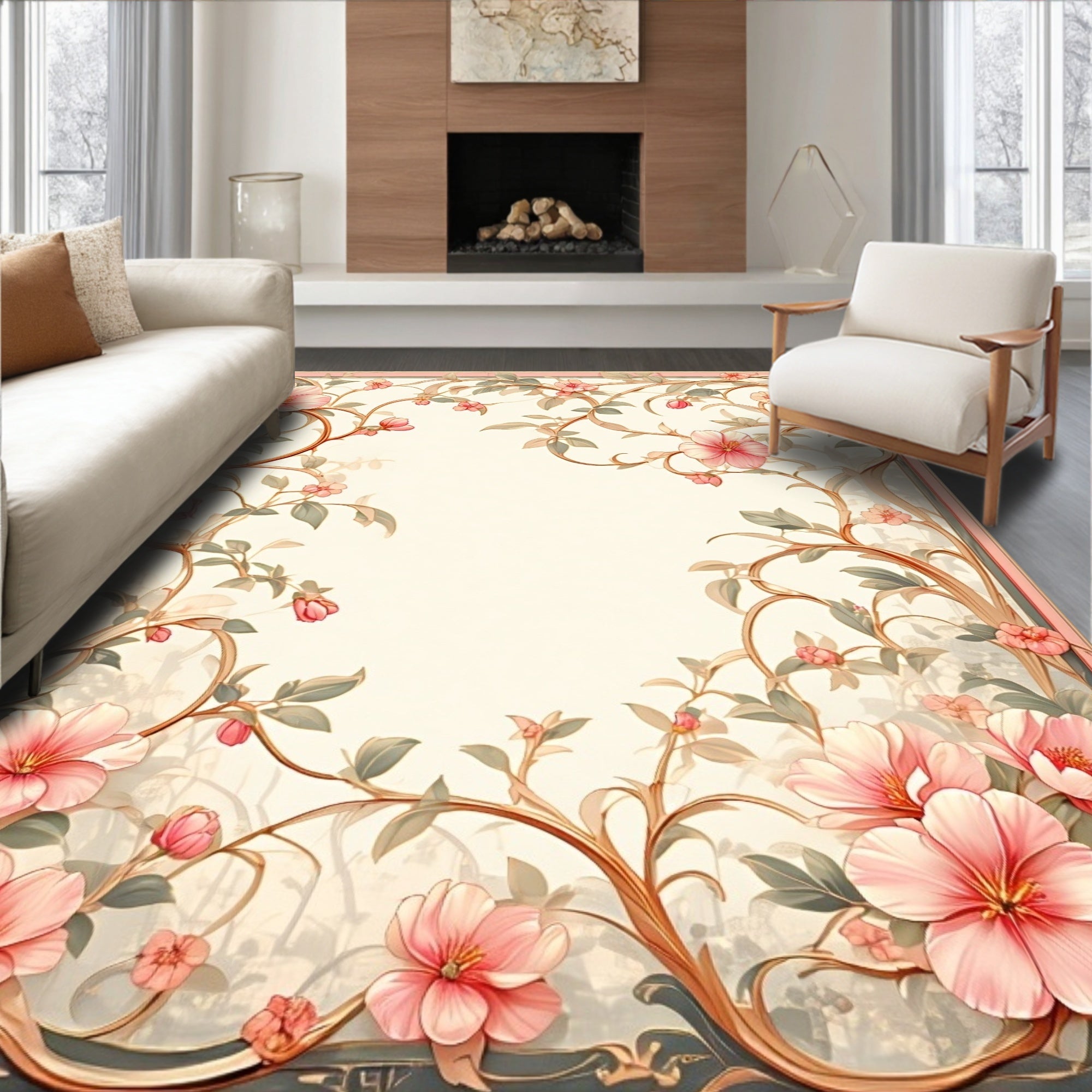 Elegant Floral Vine Scroll Design Rug