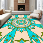 Aqua Teal Floral Sunburst Mandala Rug