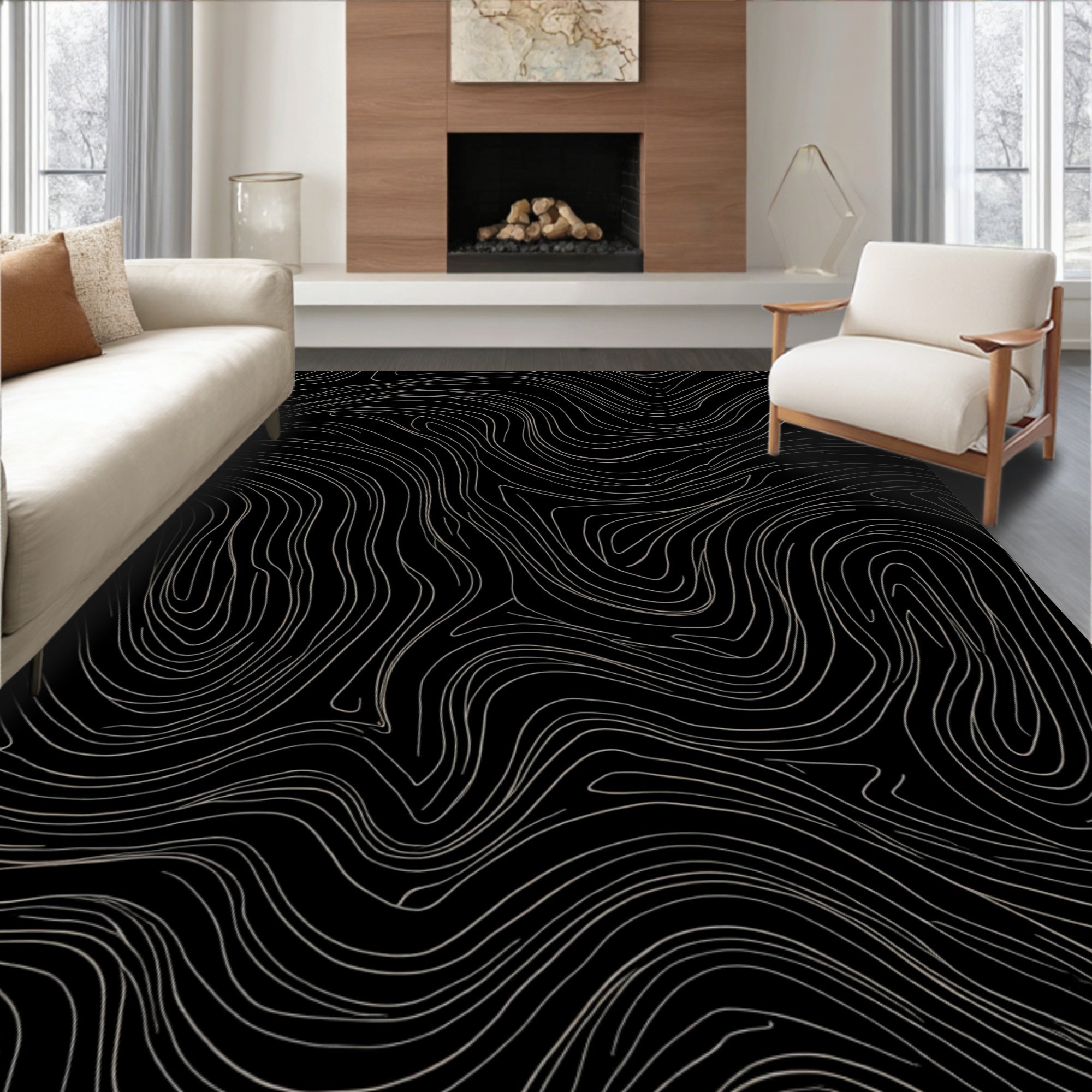 Elegant Wavy Line Abstract Pattern Rug