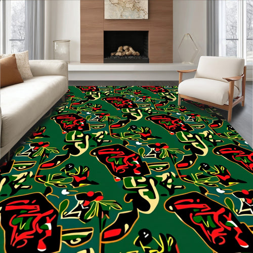 Abstract Crimson Green Organic Forms Rug