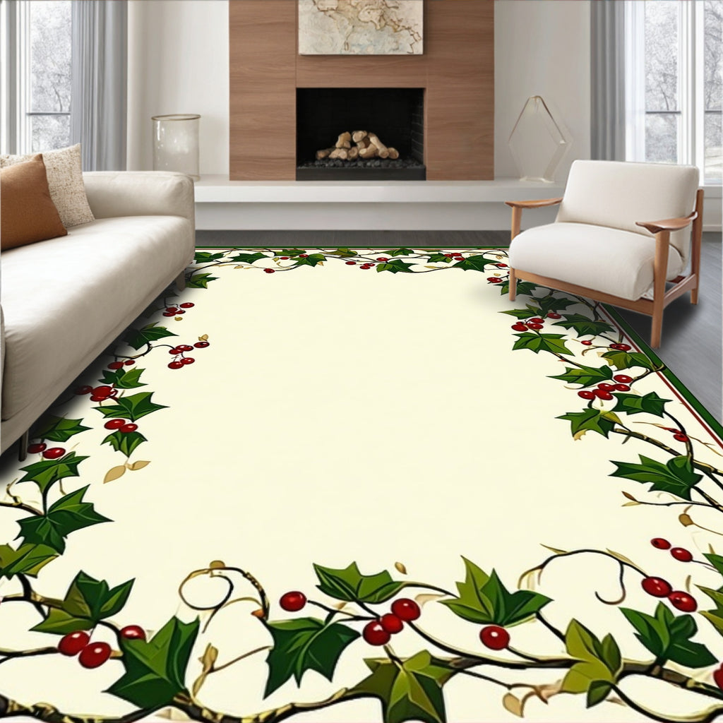 Holly Berry Vine Border Design Rug