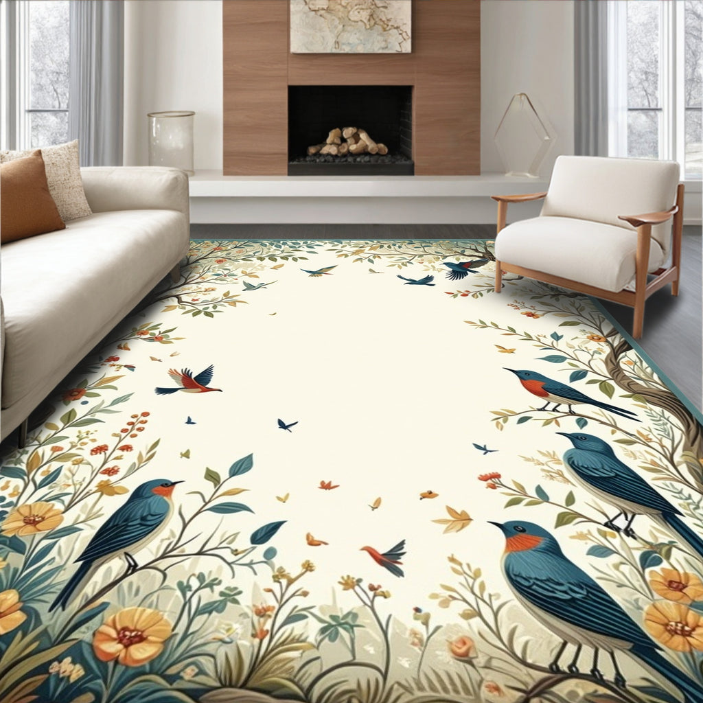 Vintage Birds Blossoms Nature Pattern Rug