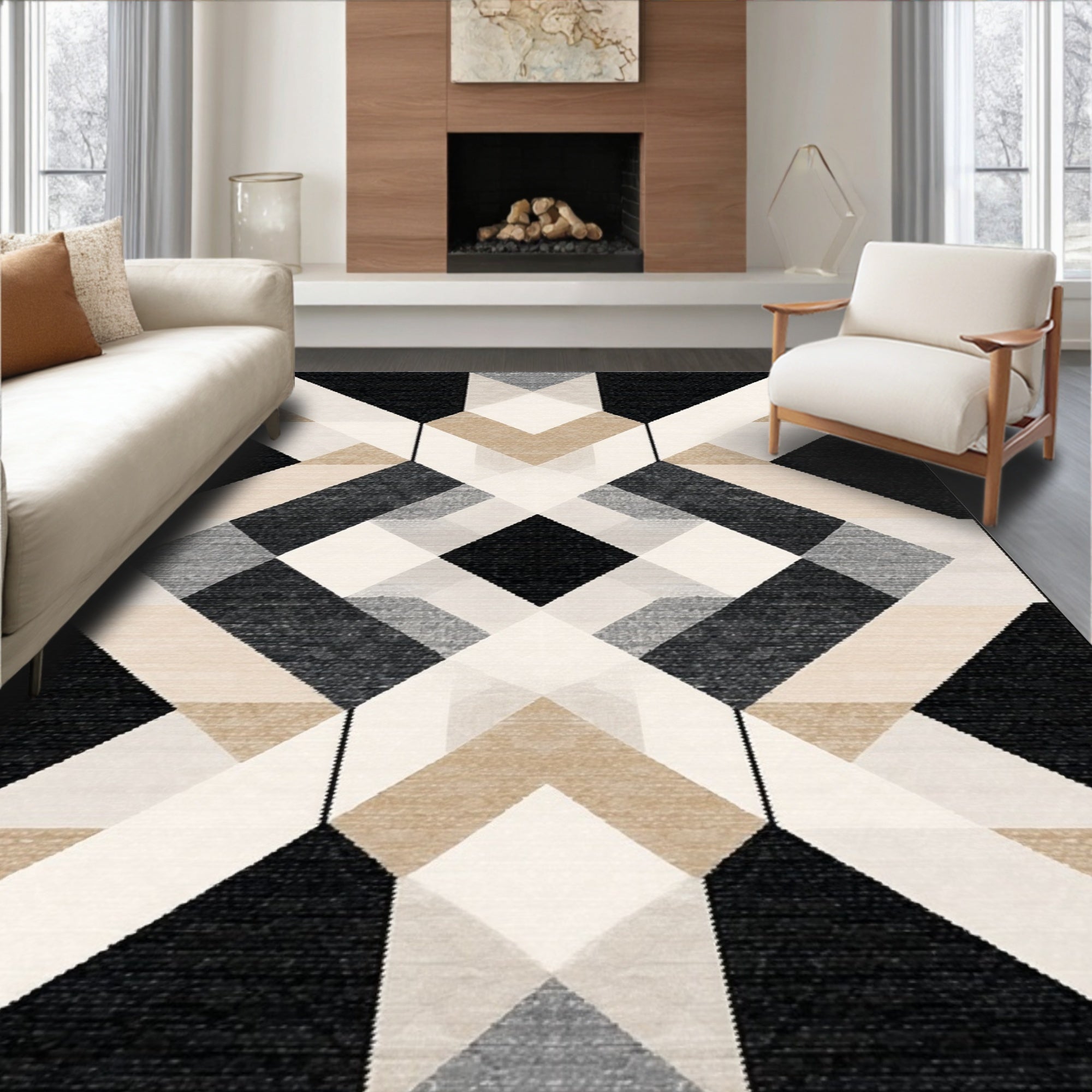 Modern Geometric Diamond Pattern Rug