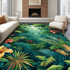 Lush Jungle Floral Bird Botanical Scene Rug