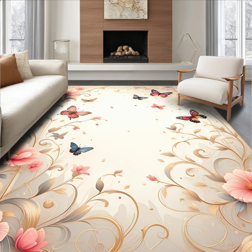 Floral Butterfly Garden Design Rug