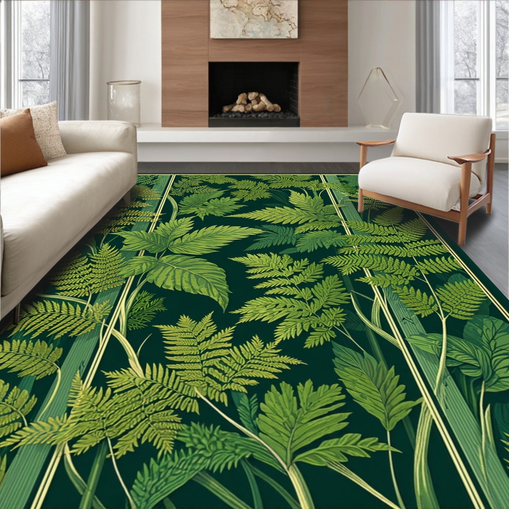 Lush Green Fern Forest Canopy Rug