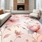 Elegant Pink Floral Whimsical Glitter Design Rug