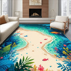 Tropical Beach Scene With Fish Design Rug