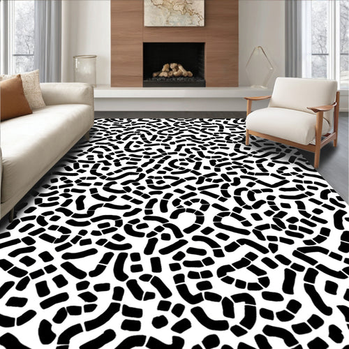 Abstract Black Curve Pattern Design Rug