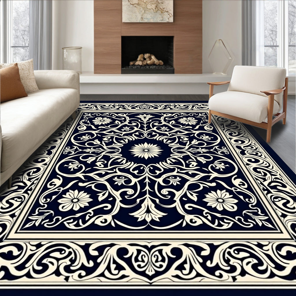 Classic Floral Border Intricate Pattern Rug
