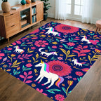 Vibrant Unicorn Floral Print Rug