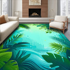 Lush Green Tropical Leaf Design Rug