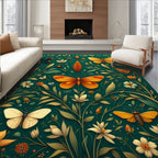 Intricate Monarch Butterfly Garden Print Rug