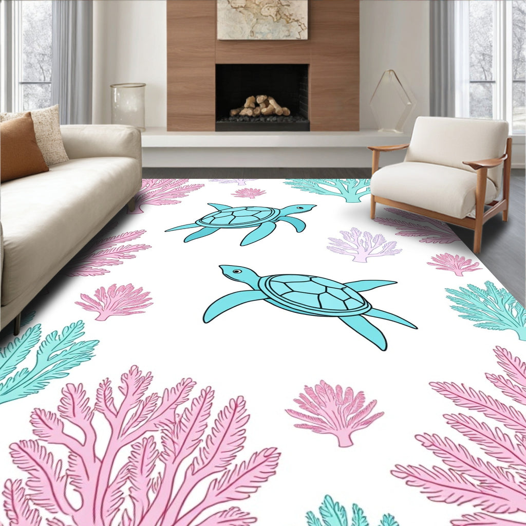 Oceanic Coral Turtle Pattern Rug