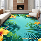 Tropical Hibiscus Leaf Frame Design Rug