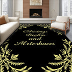 Golden Floral Swirls Black Rug