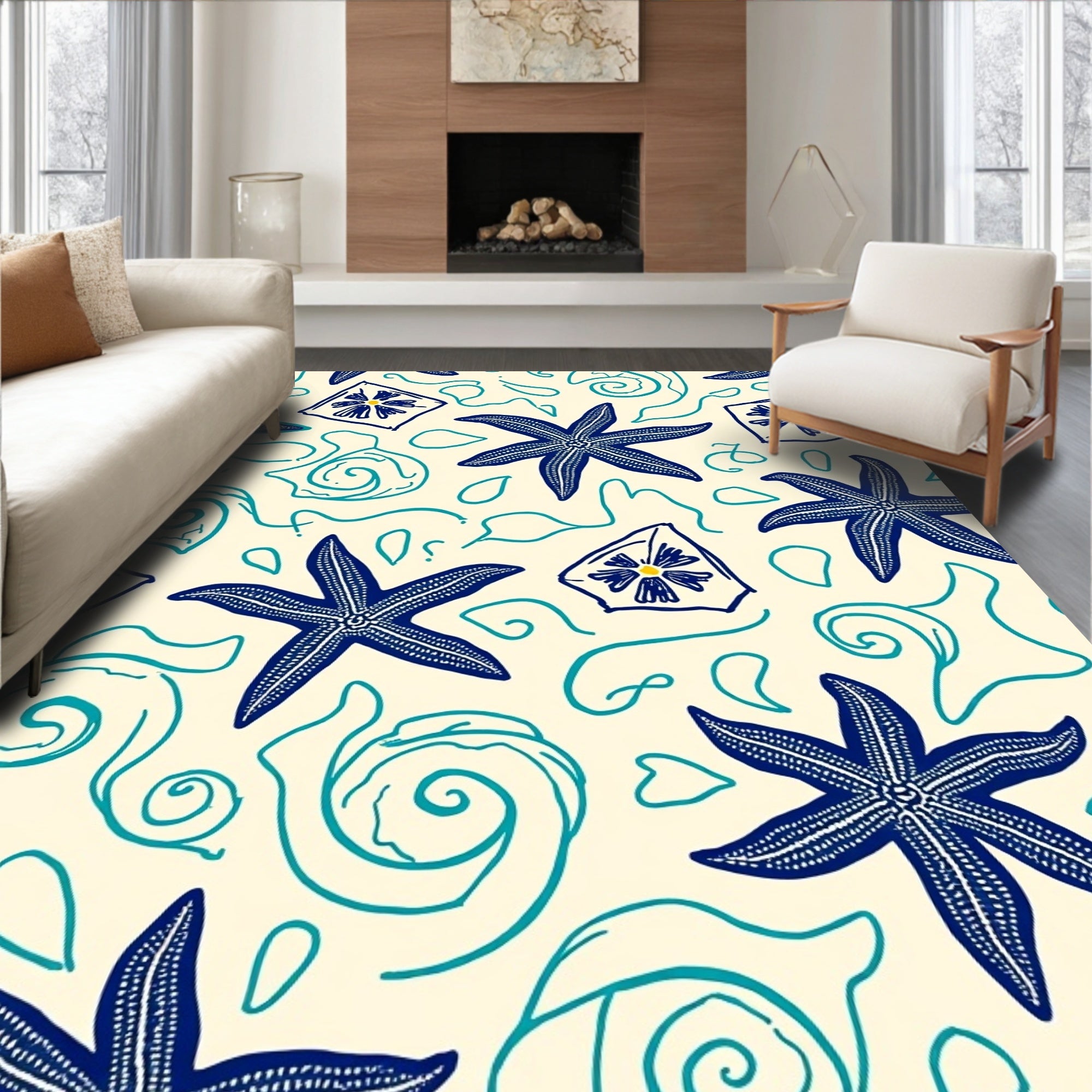 Coastal Starfish Swirls Pattern Rug