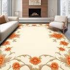Orange Floral Scroll Pattern Rug