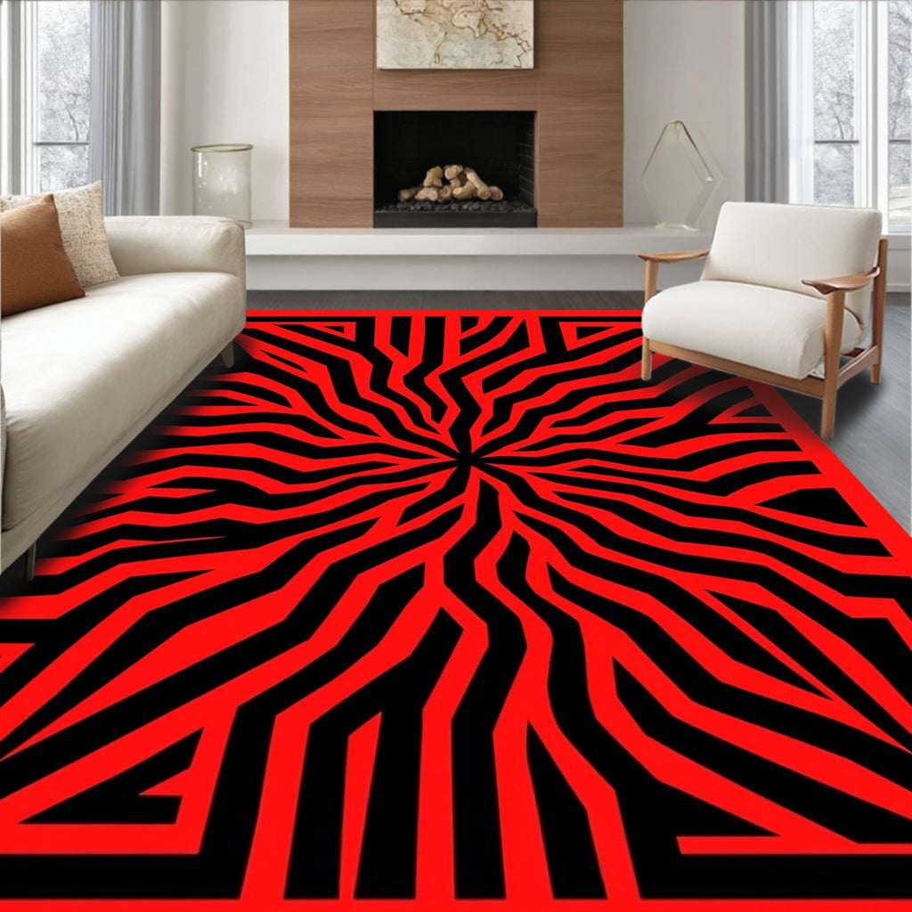 Vibrant Red Geometric Patterned Rug