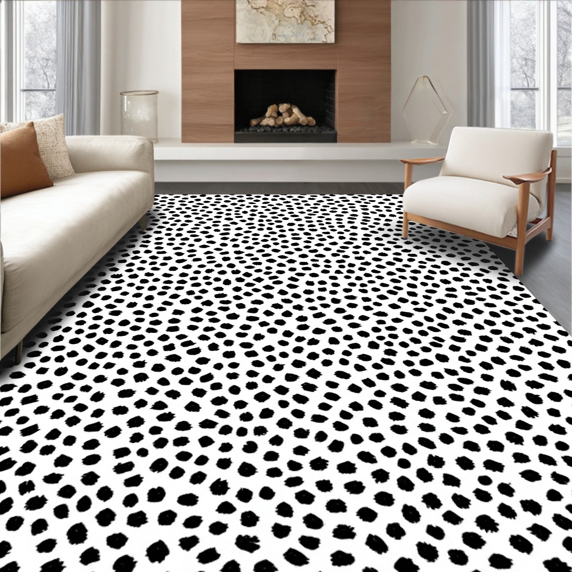 Abstract Black White Dot Pattern Rug