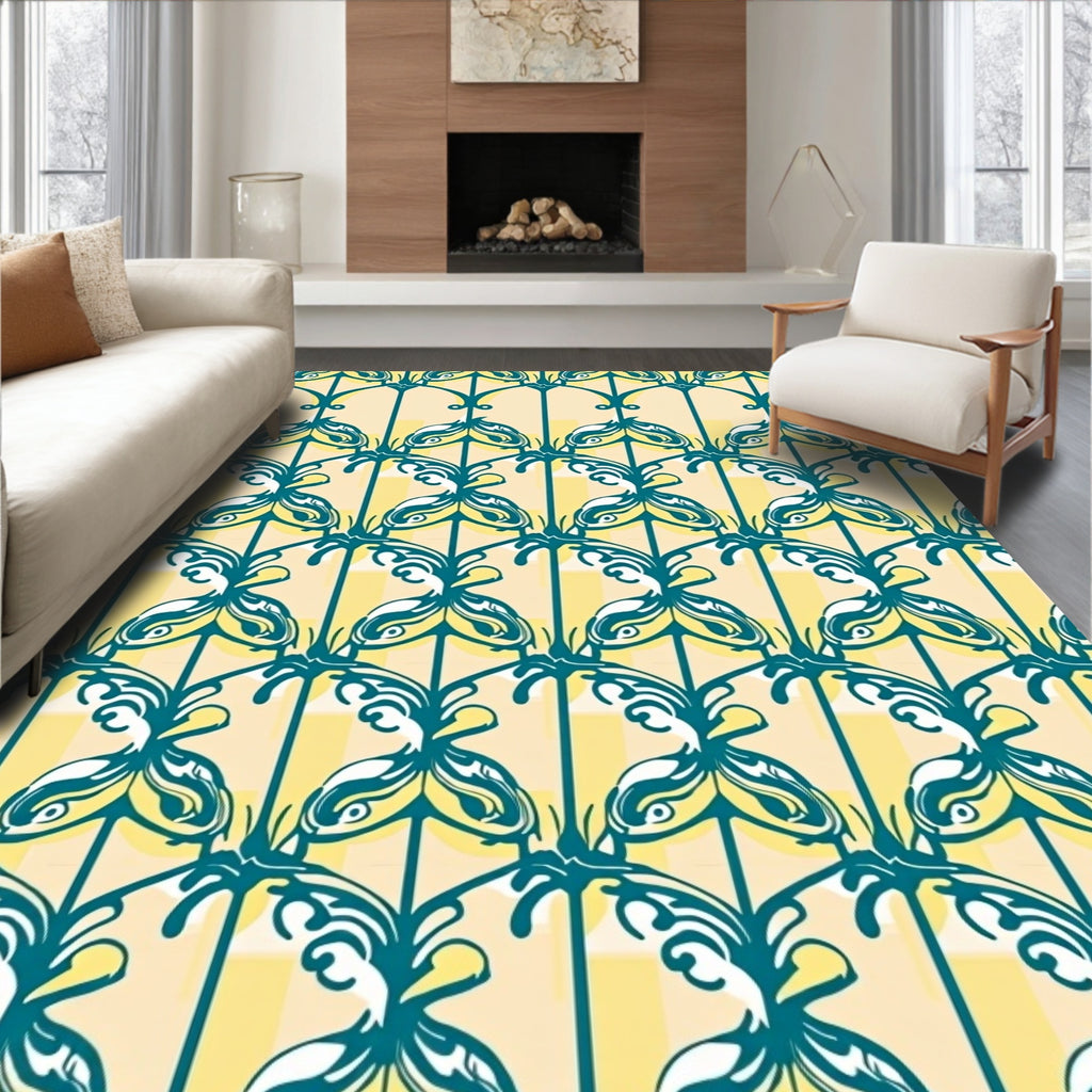 Teal Butterfly Arch Pattern Rug