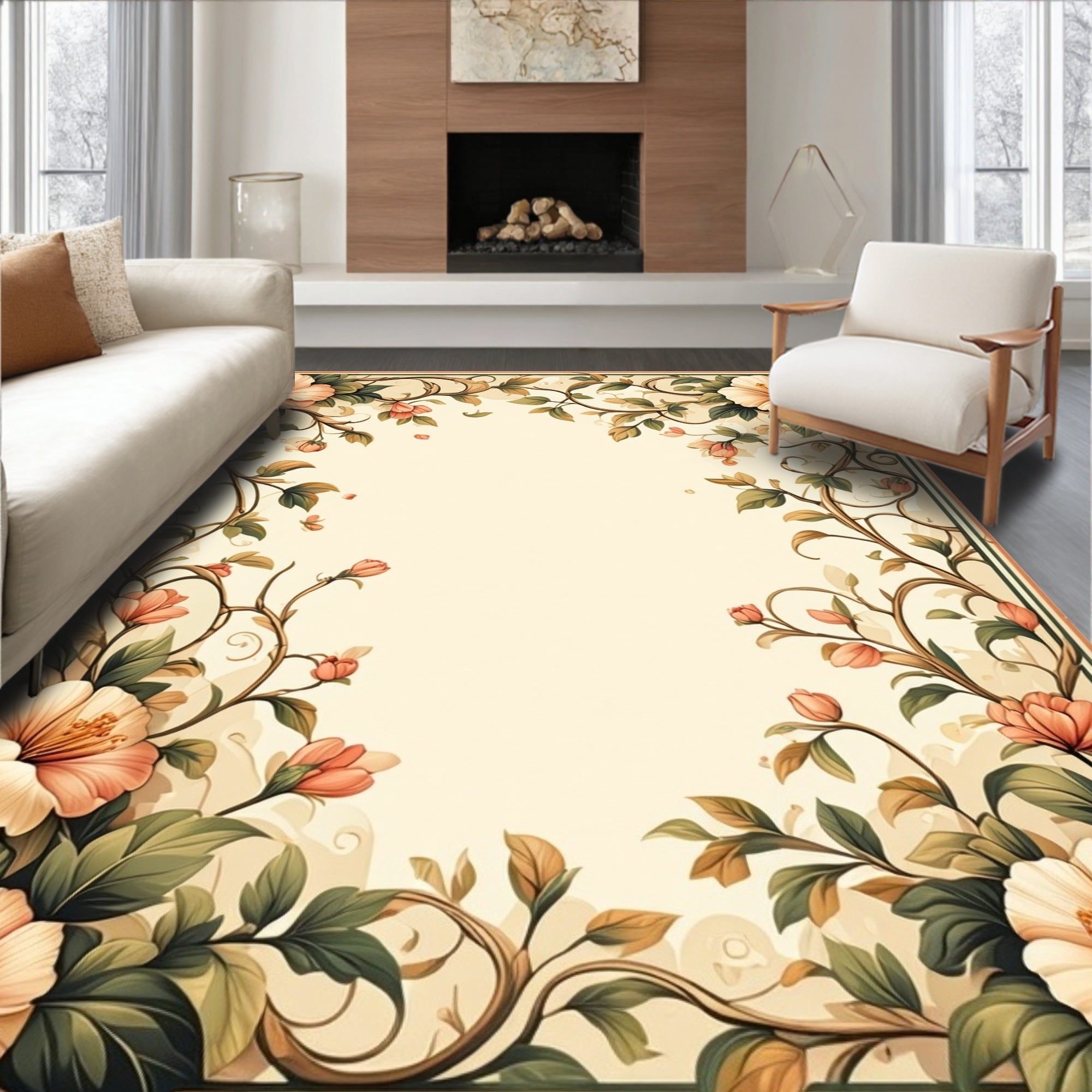 Vintage Floral Vine Pattern Rug