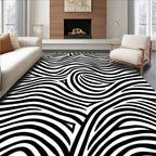 Black White Abstract Wavy Stripes Rug