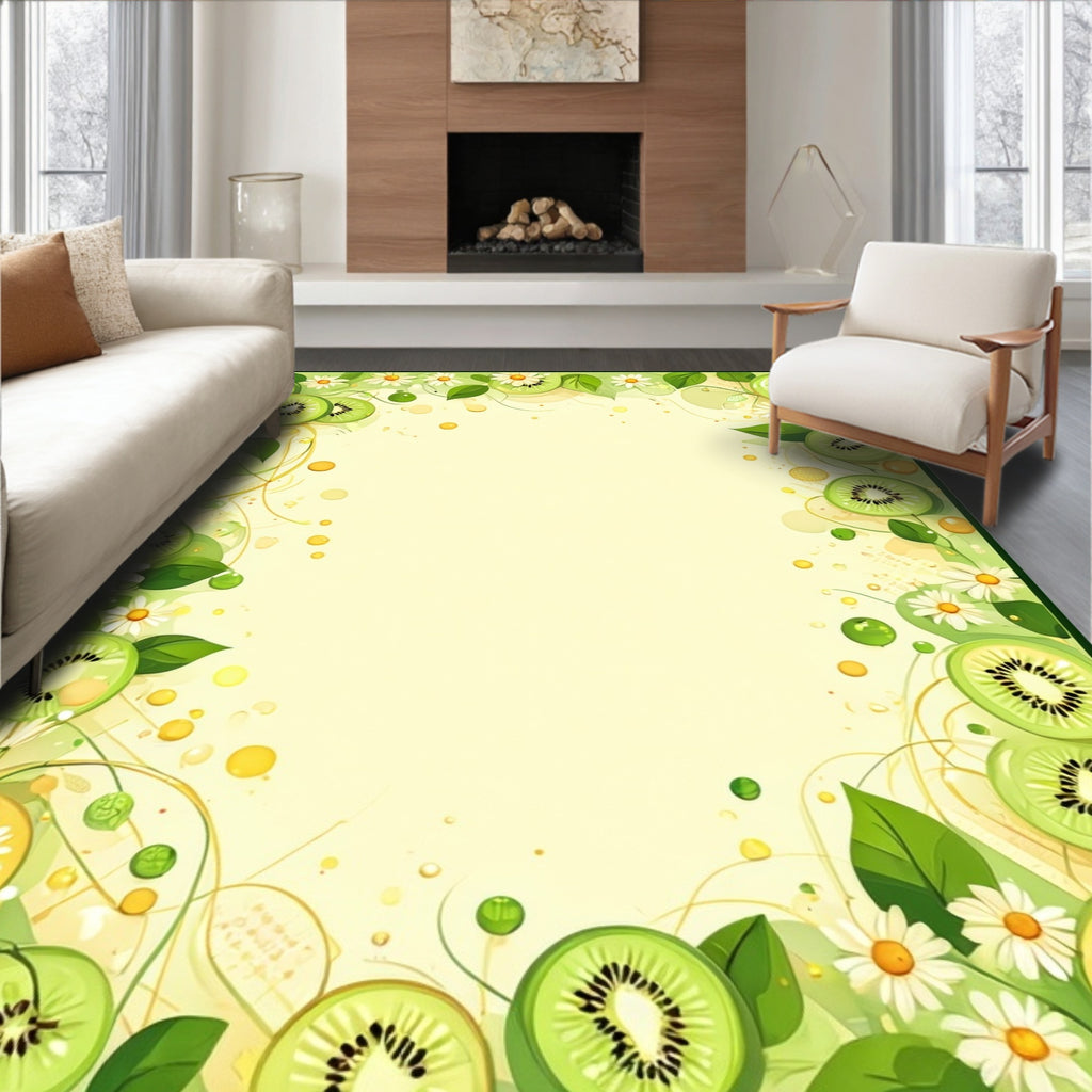 Delicate Kiwi Daisy Pattern Rug
