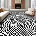 Abstract Black White Maze Pattern Rug