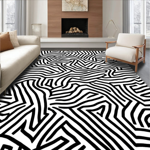 Abstract Black White Maze Pattern Rug