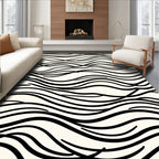 Black And White Wavy Lines Design Rug