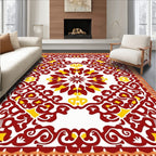 Intricate Floral Scrollwork Red Yellow Design Rug
