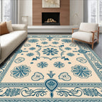 Classic Blue Floral Square Pattern Rug
