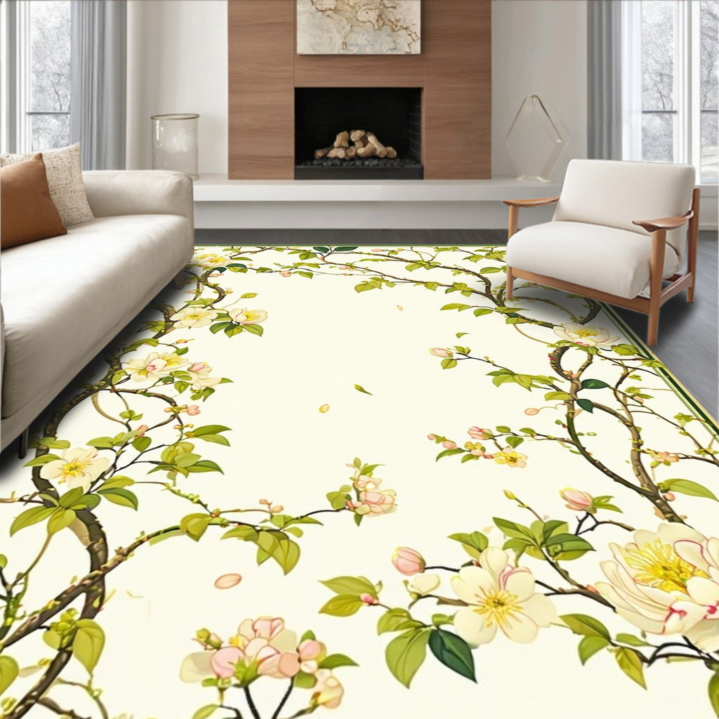 Delicate Floral Branch Artwork Rug
