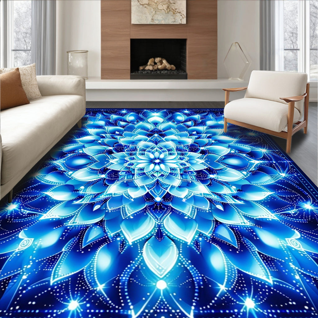 Radiant Blue Mandala Bloom Rug